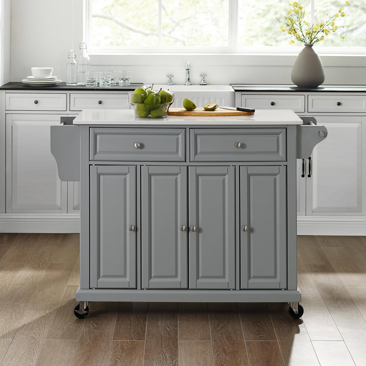 Full Size Granite Top Kitchen Cart/Island Gray/White E187684