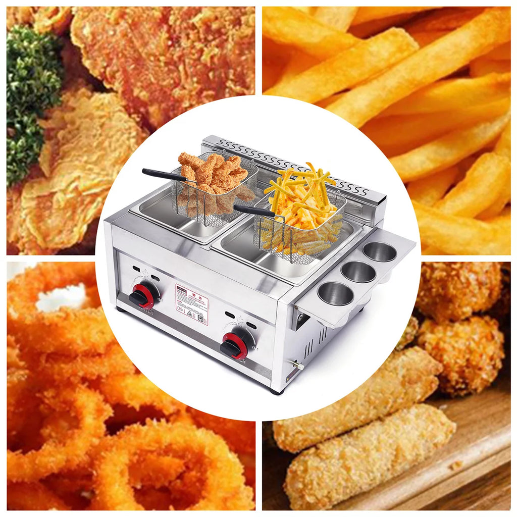 Commercial Gas Deep Fryer 2 Basket 6L*2 Stainless Steel H965261