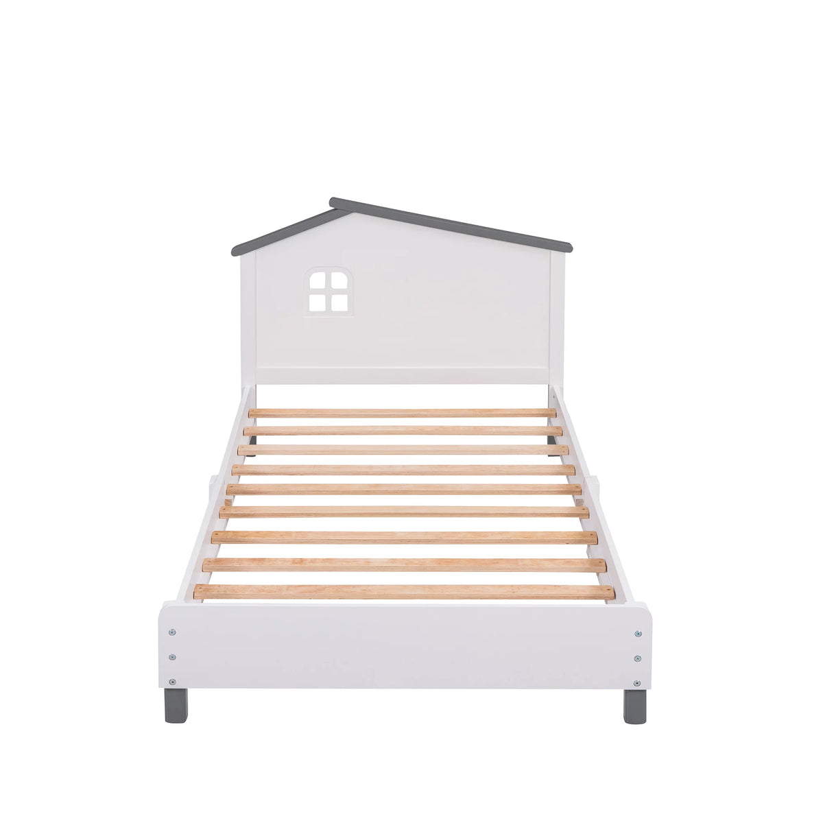 Twin Size Wood Platform Bed with House-Shaped Headboard E181
