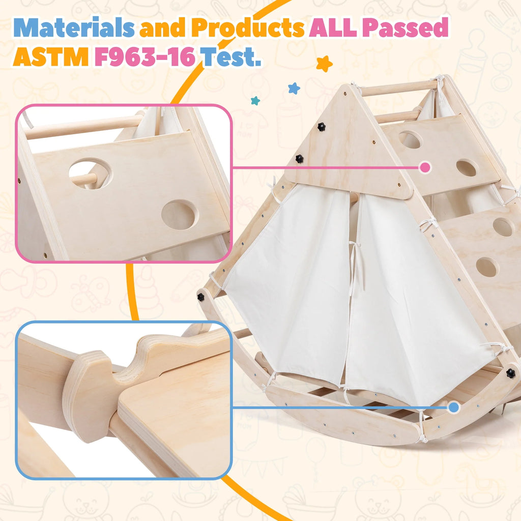 Foldable Wooden Climbing Triangle Ladder with Ramp U4926