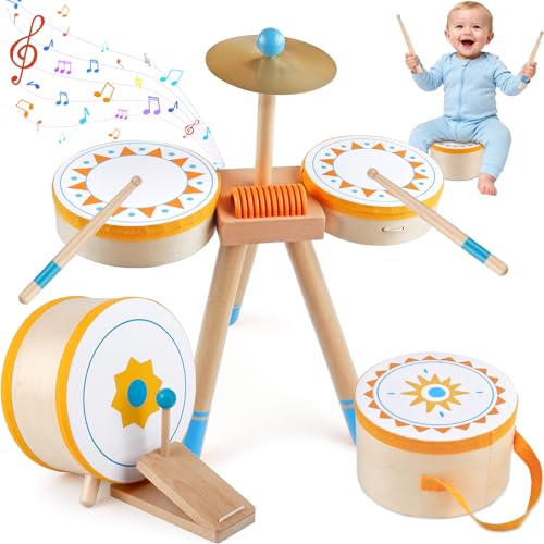 Wooden Kids Drum Kit with Cymbal, Pedal Bass Drum & 2 Drumsticks E691