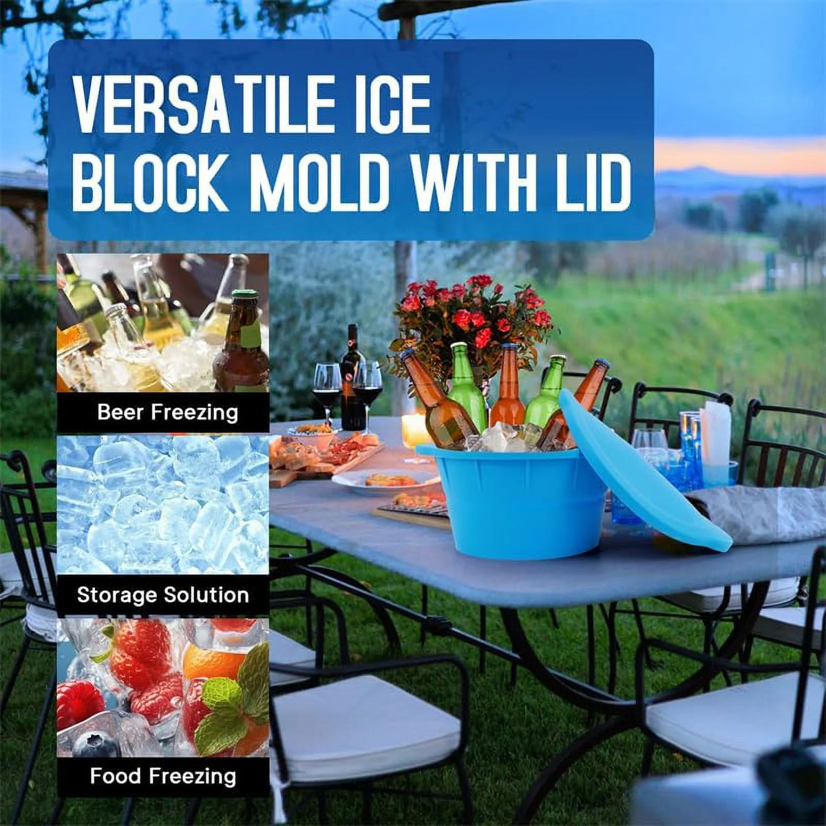 Large Round Silicone Ice Block Mold with Lid (Blue) F6552