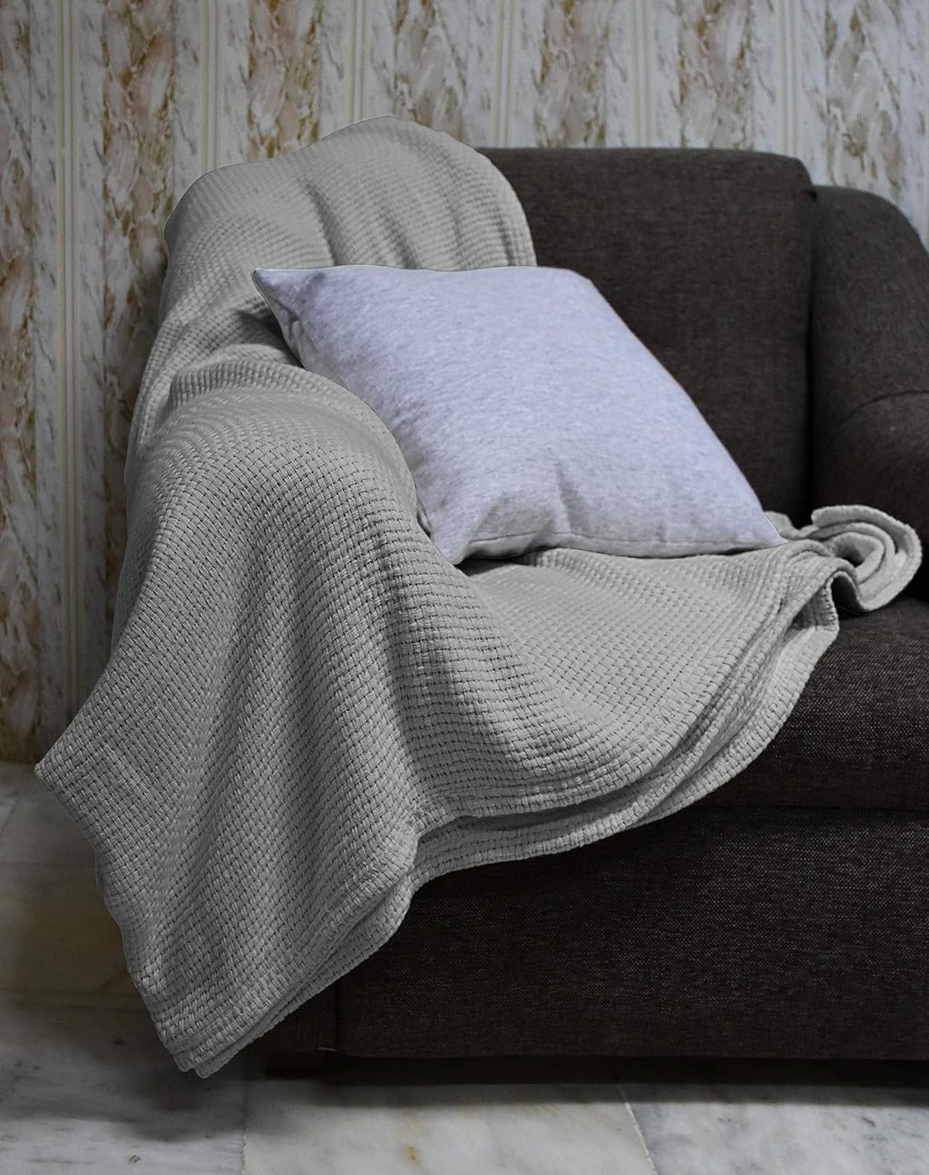 Blue Queen 90”X90” Cotton Basket Weave Blanket H83563
