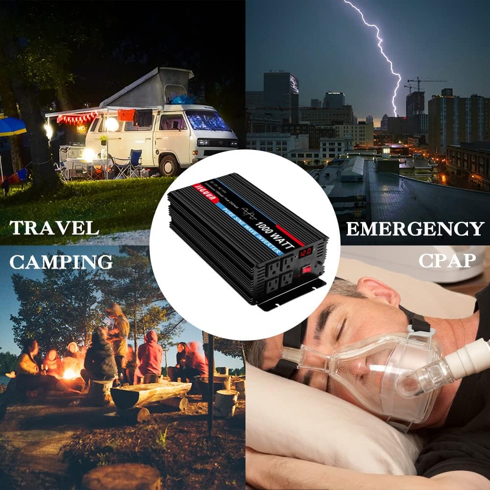 1000 Watt Pure Sine Wave Power Inverter DC 12V to AC 110V Converter F13545