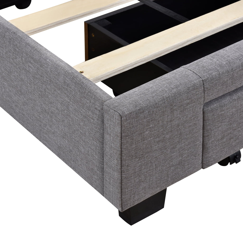 Queen Size Linen Upholstered Platform Bed with 3 Storage Drawers Z66510
