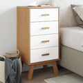 White and Brown Solid Wood Bedside Cabinet with Drawers R7147
