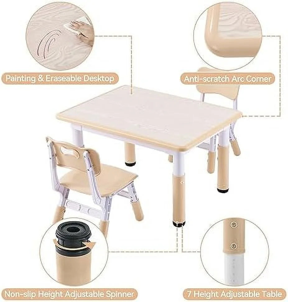 Height-Adjustable Toddler Table and 2 Chairs Set with Graffiti Desktop T321534