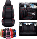 Faux Leather Car Seat Covers Full Set Black Red O38431
