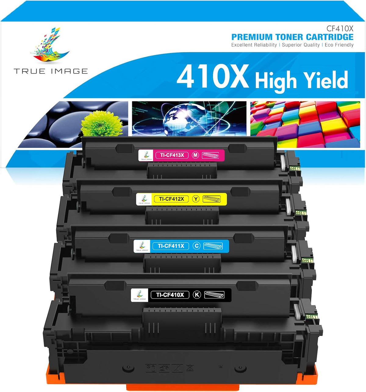 4 Pack Compatible Toner Cartridge for HP 410X CF410X CF411X CF412X CF413X O2857