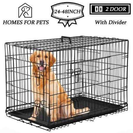 Foldable Large Metal Wire Dog Crate with Plastic Tray I67674