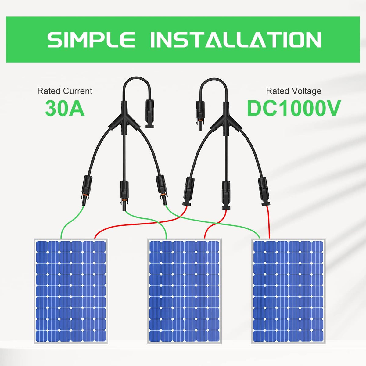 Solar Connectors 30A Y-Branch Cable Parallel Adaptor Pair for Solar Panel, Pack of 2 B9402