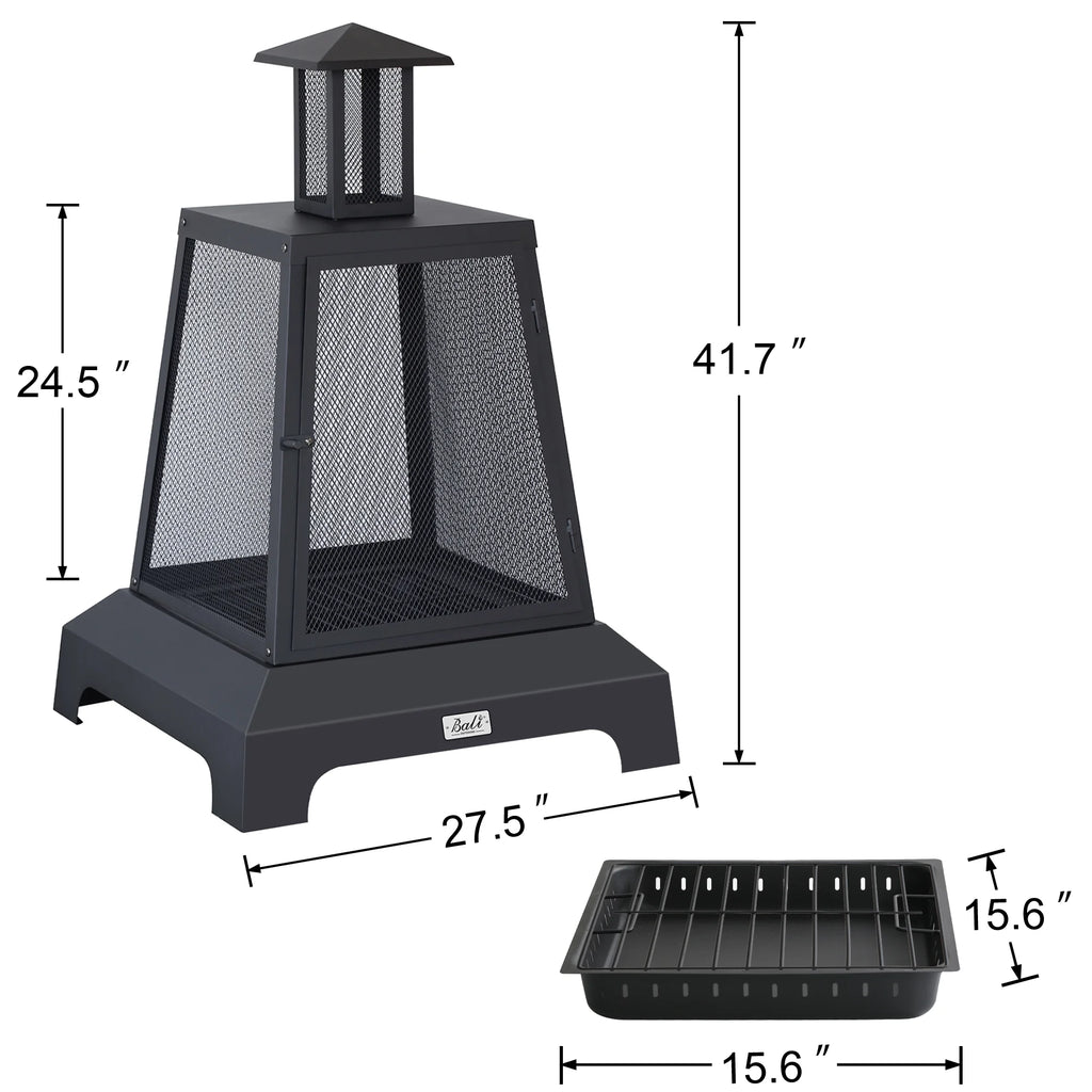 Black Steel Wood Burning Fire Pit Chimenea S86274