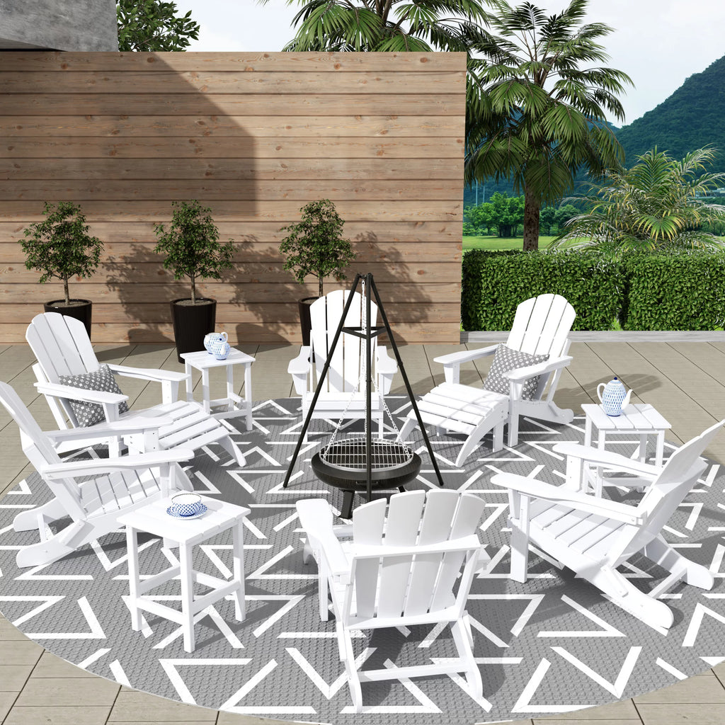 12 Piece White Adirondack Chairs Set with Ottoman and Side Table L613