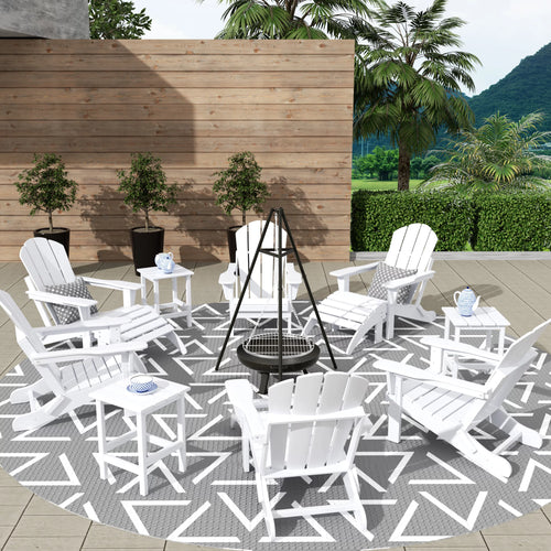 12 Piece White Adirondack Chairs Set with Ottoman and Side Table L613