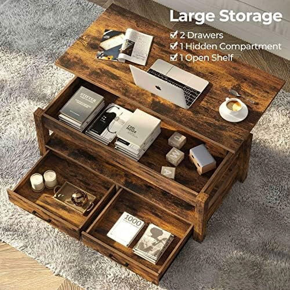 Lift Top Coffee Table with Drawers and Hidden Compartment Black R956