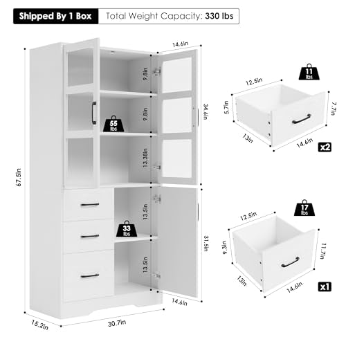 Black Tall Bookshelves with Glass Doors and 3 Drawers P848