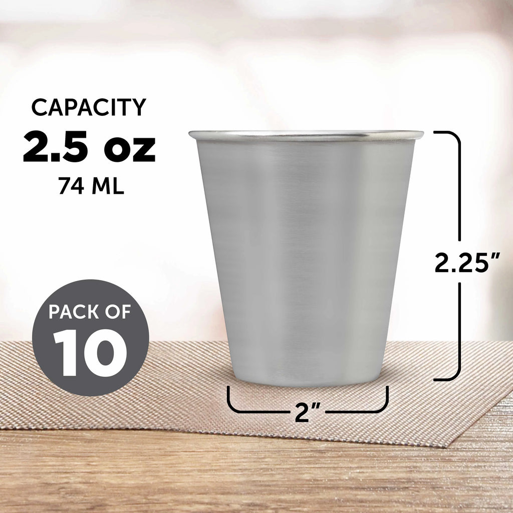 2.5 oz Set of 10 Stainless Steel Shot Glasses C435