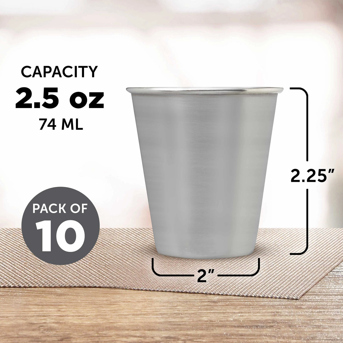 2.5 oz Set of 10 Stainless Steel Shot Glasses C435