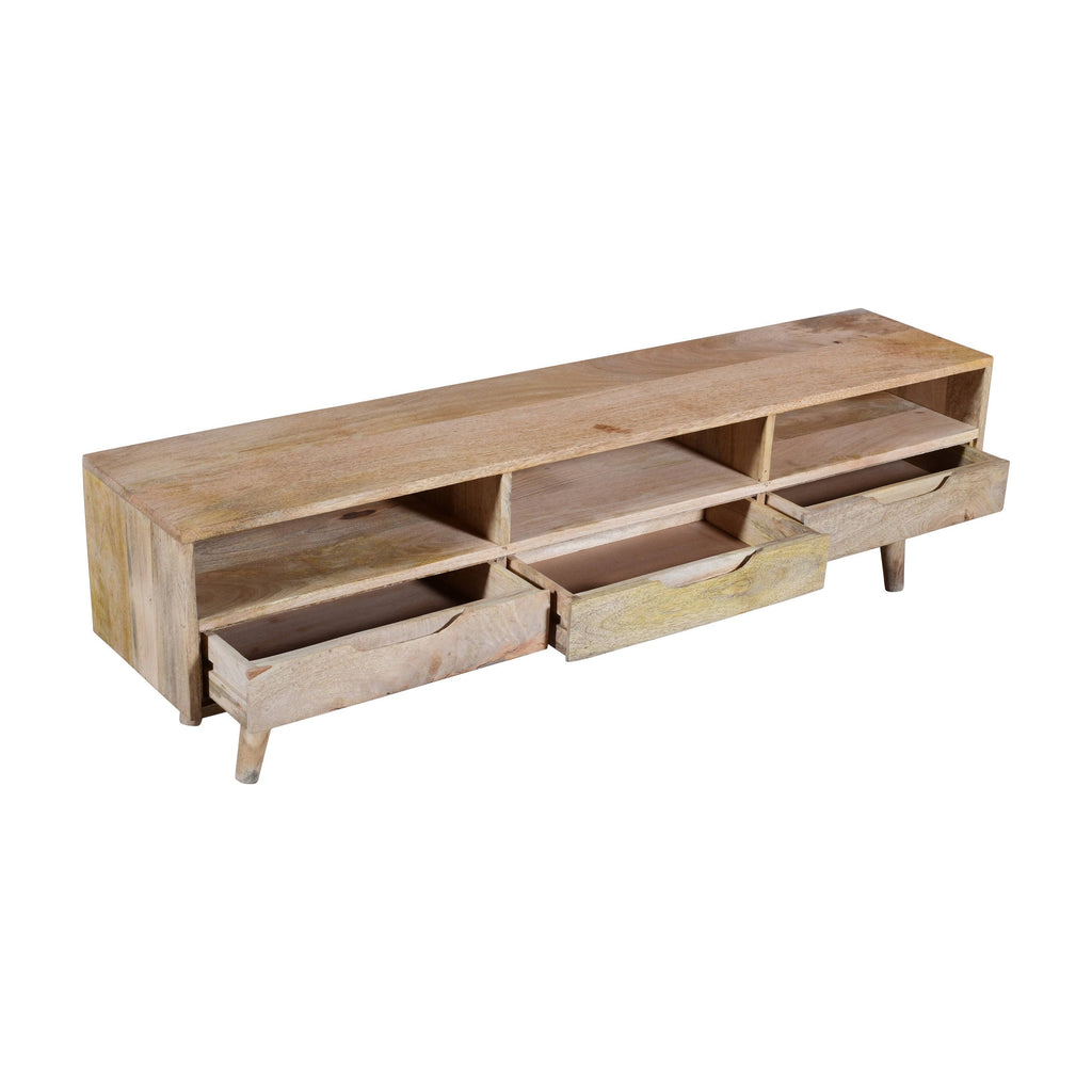 3 Drawer Mango Wood TV Media Cabinet with 3 Open Compartments Q774610