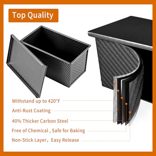 Cast Iron Bread Pan with Lid - 2LB Capacity (13x5 Inch) Large Pullman Loaf Pan - Non-Stick, Pre-Seasoned, Black I72200