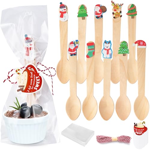 100 Set Christmas Disposable Wooden Spoons K948136