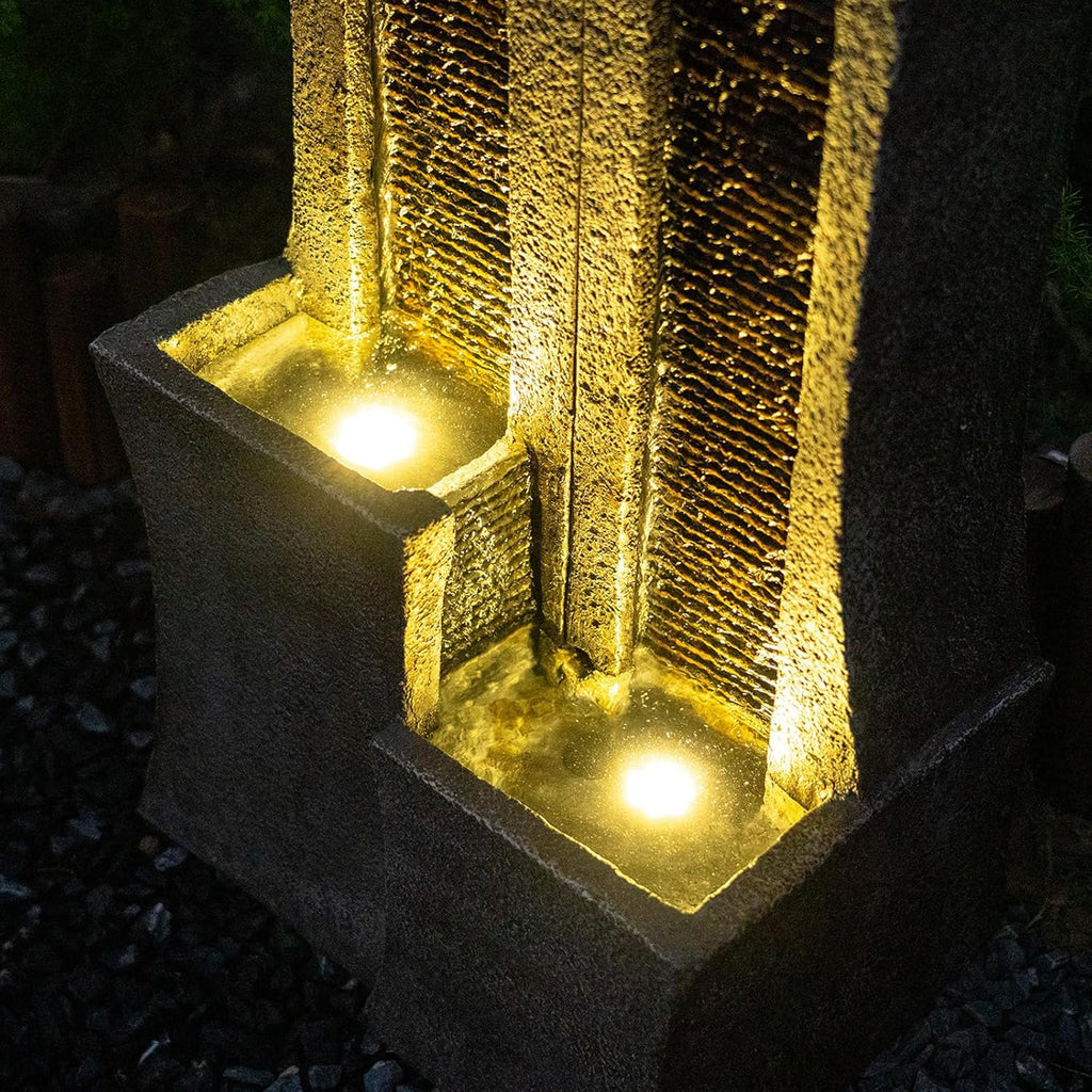 2-Curved Column Floor-Standing Water Fountain with Led Lights 39.76” H S673