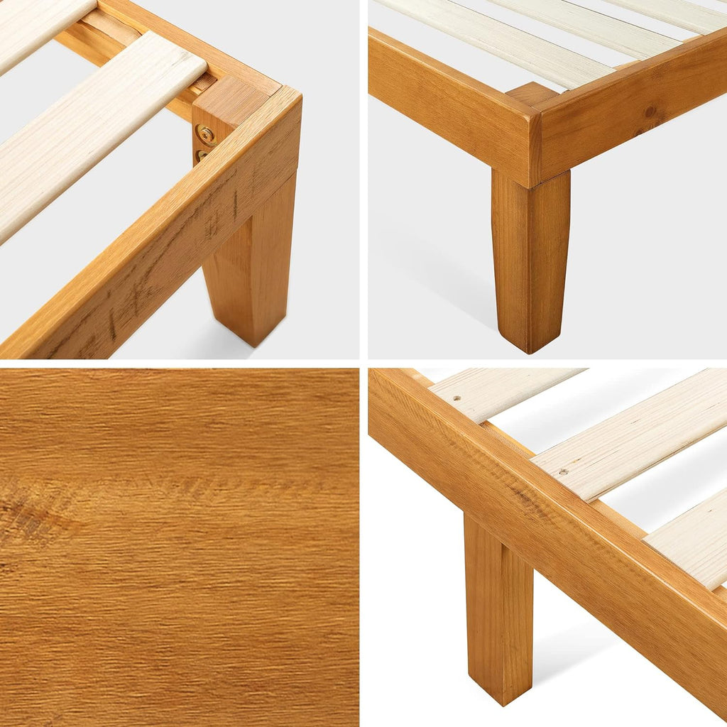 Rustic Pine Twin Wood Platform Bed Frame with Headboard D1994