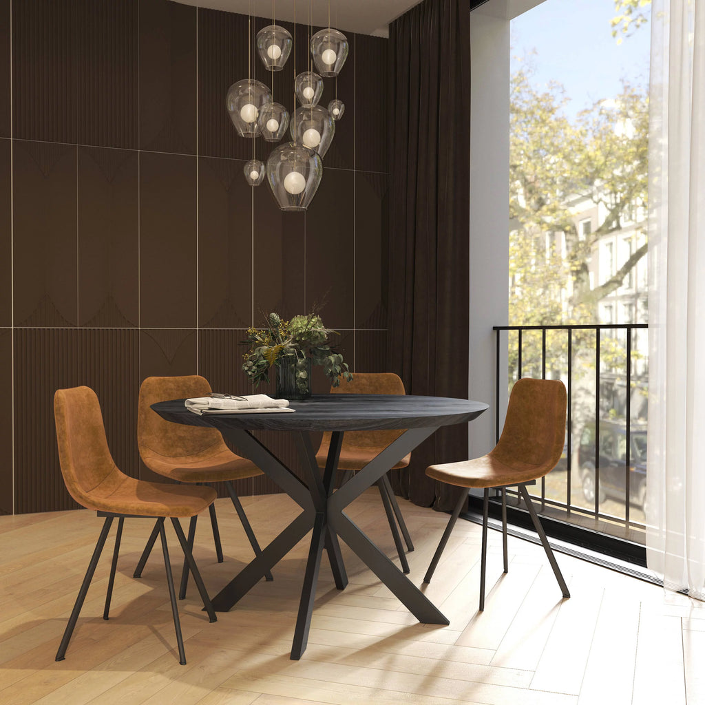 Light Brown Leather Dining Chair With Metal Legs X207149