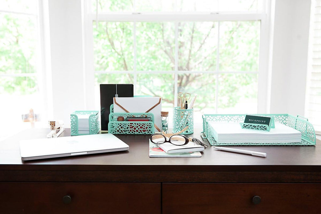 Mint Green 5 Piece Desk Organizer Set Y38471