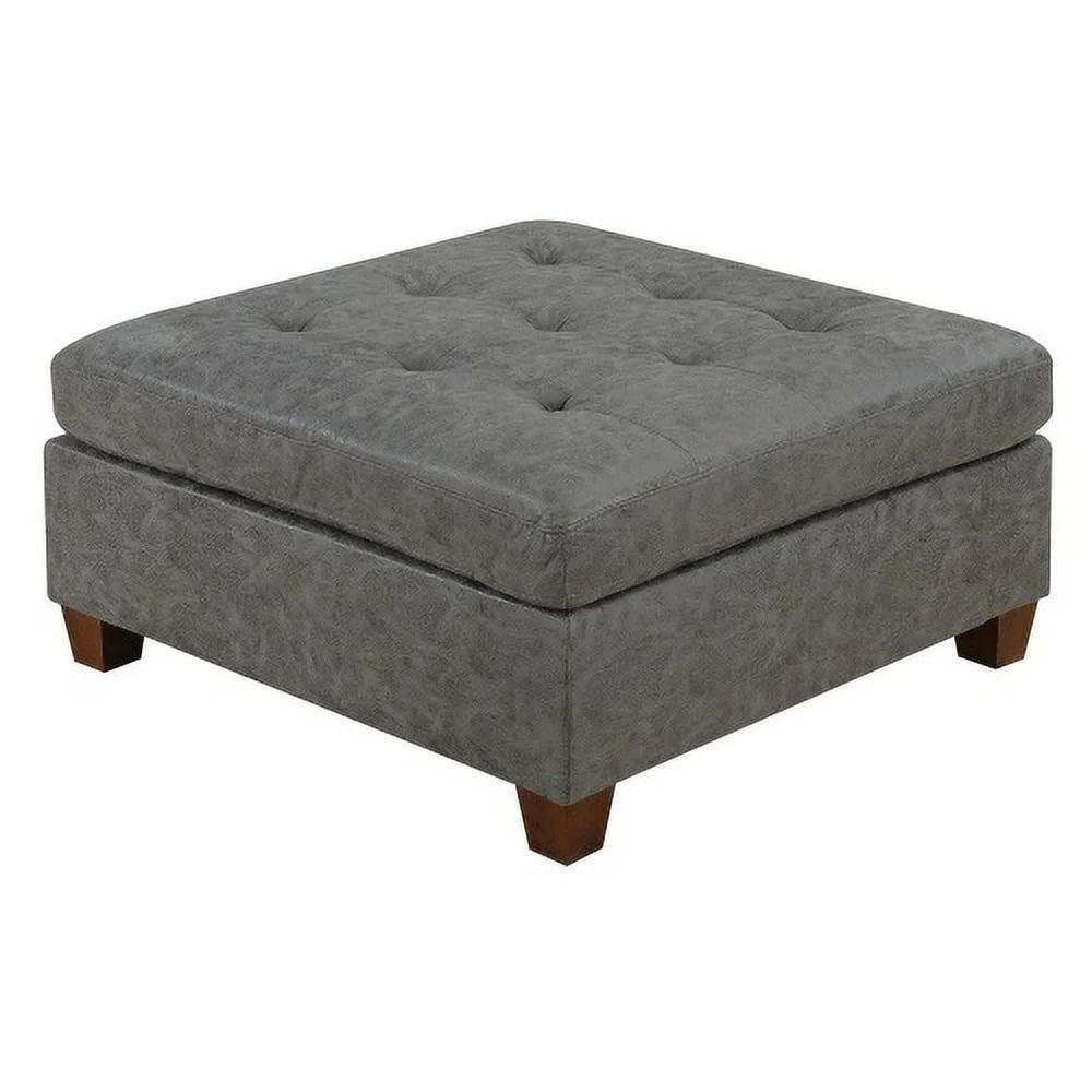 Antique Grey Tufted Leatherette Ottoman A456