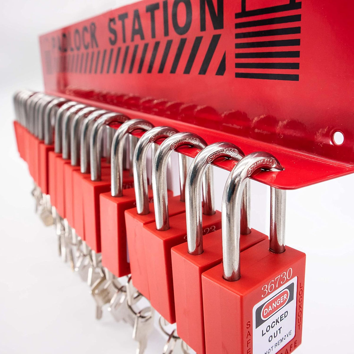 Safety Locks Station with 20 Padlocks, Impact-Resistant Carbon Steel Body Y7322