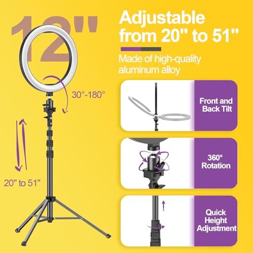 10" Dimmable LED Ring Light with Tripod Stands and Phone Holder Y823
