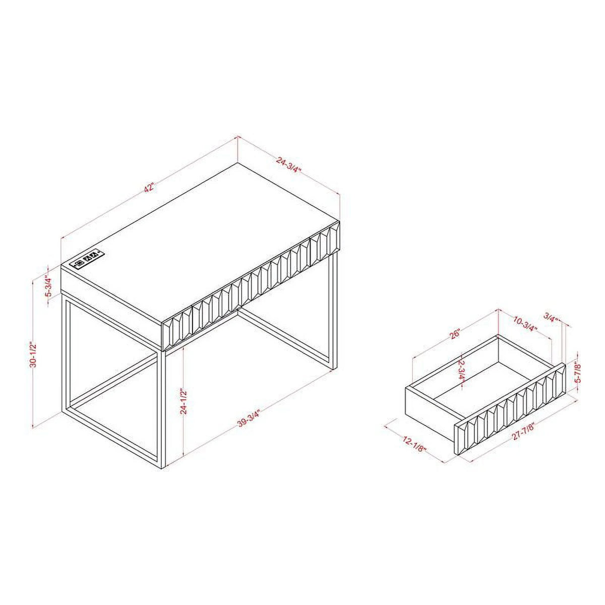 White Wood Writing Desk with USB Port Y864