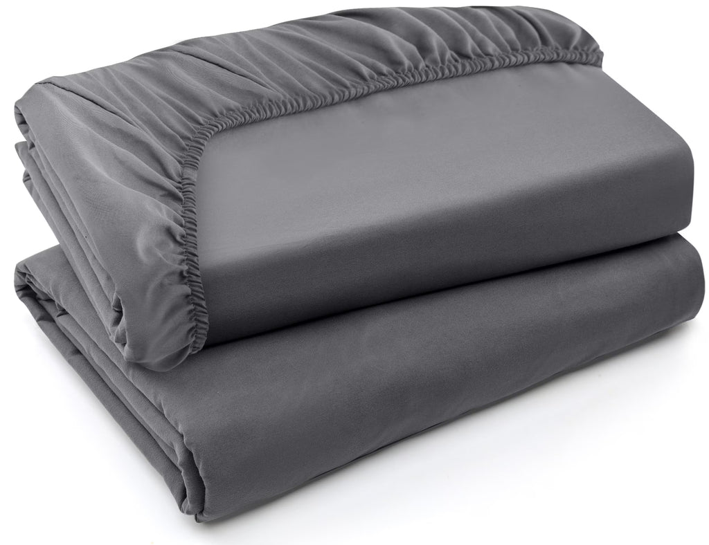 Grey Twin XL Fitted Sheets 2 Pack, Brushed Microfiber, Deep Pockets D186
