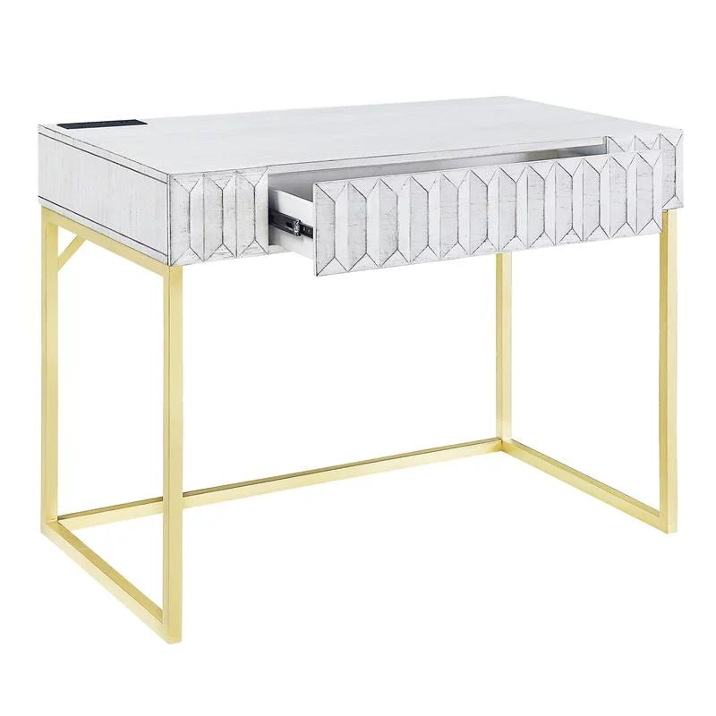 White Wood Writing Desk with USB Port Y864