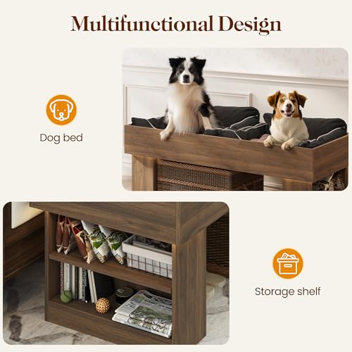 Walnut Wooden Pet Bed with 2 Cushions and Led Light G194780