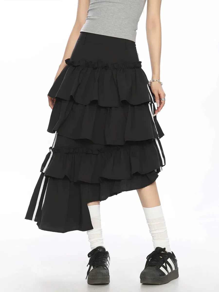 Striped Ruffle Irregular Midi Dress W980527