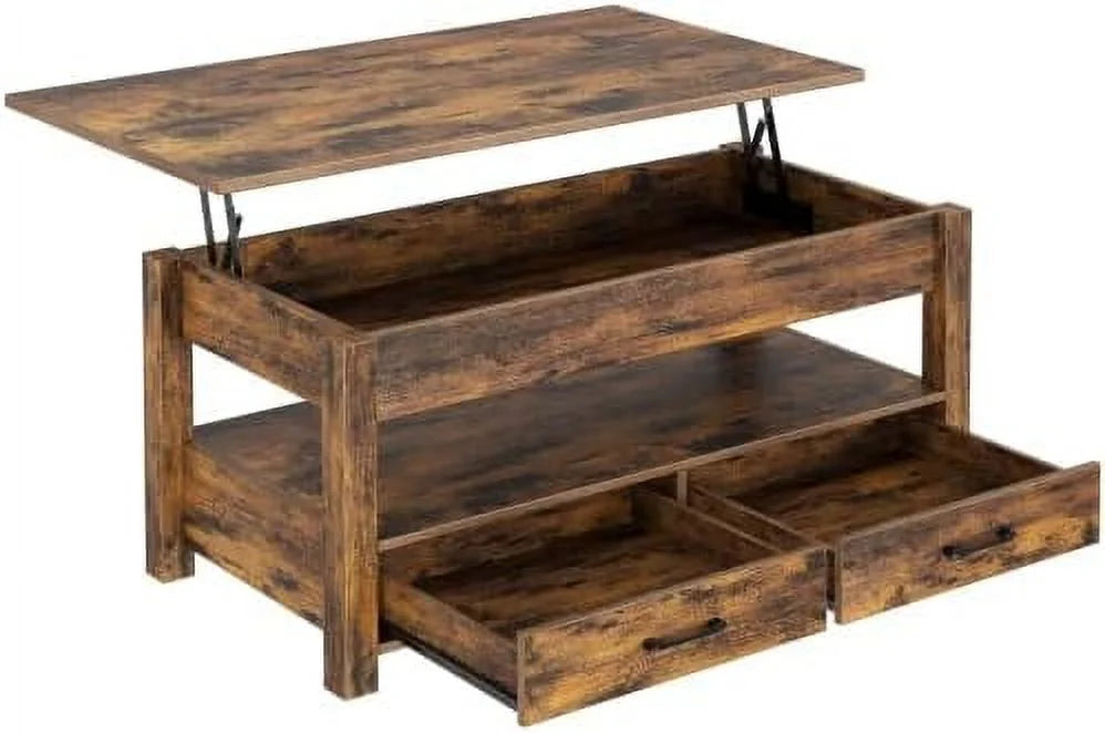 Lift Top Coffee Table with Drawers and Hidden Compartment Black R956