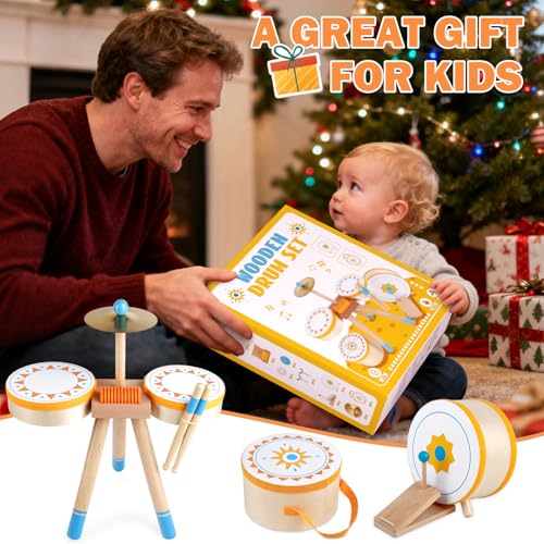 Wooden Kids Drum Kit with Cymbal, Pedal Bass Drum & 2 Drumsticks E691