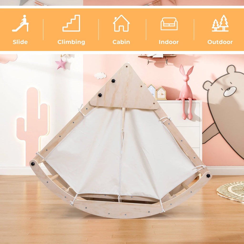 Foldable Wooden Climbing Triangle Ladder with Ramp U4926
