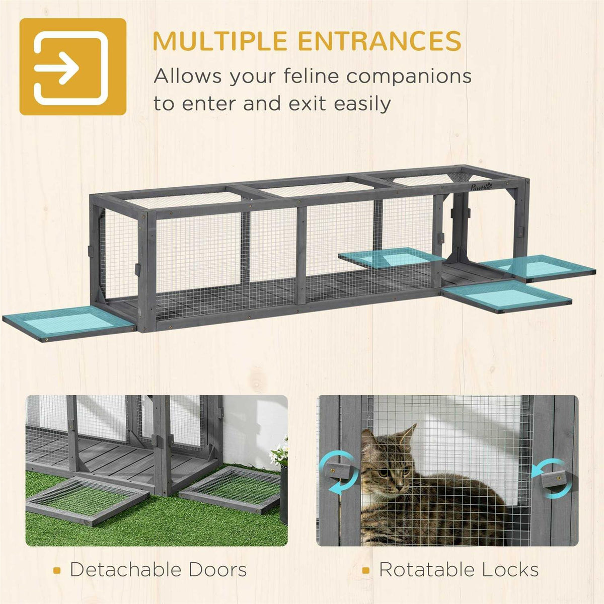 Wooden Outdoor Cat Tunnel with Weather Protection O5535