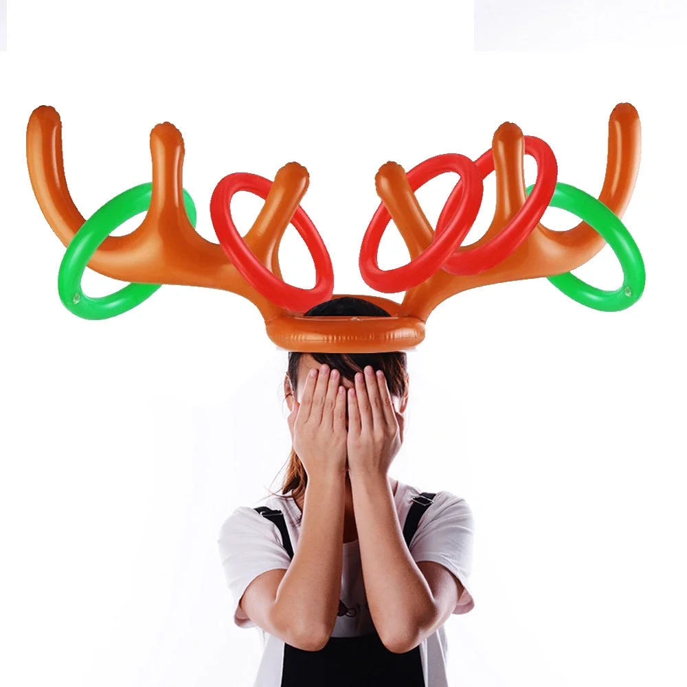 Inflatable Reindeer Hat Antler Ring Toss Party Game Toys D72777