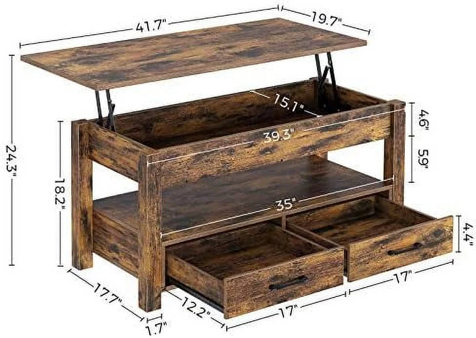 Lift Top Coffee Table with Drawers and Hidden Compartment Black R956