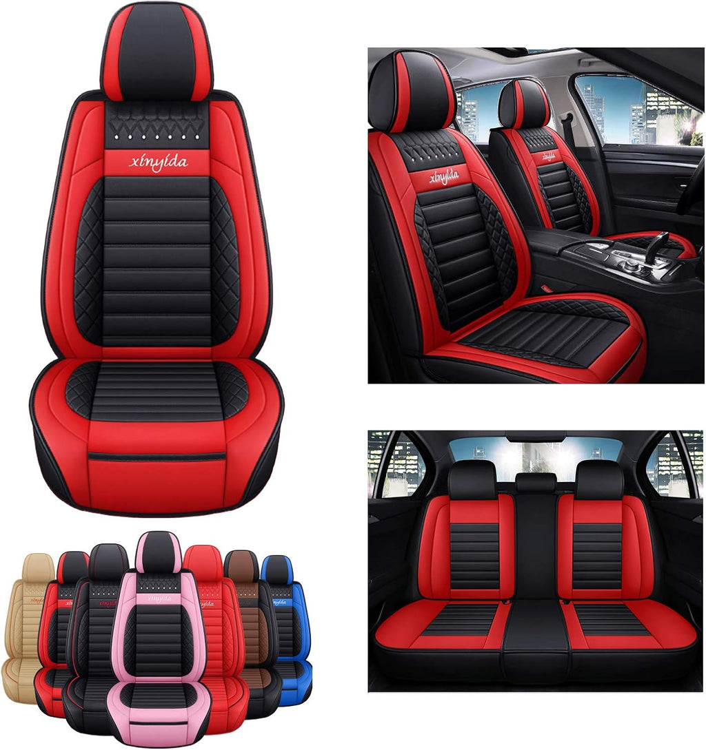 Faux Leather Car Seat Covers Full Set Black Red O38431