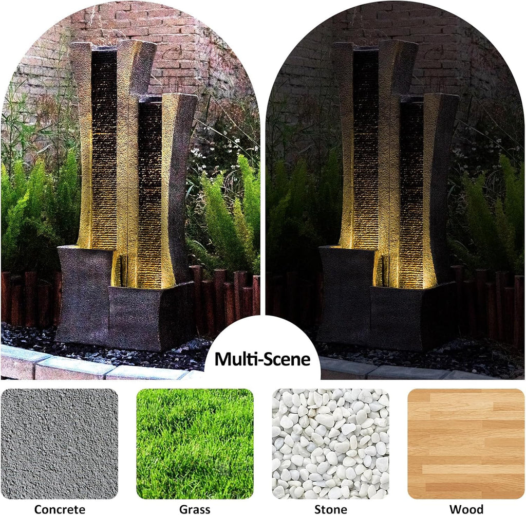 2-Curved Column Floor-Standing Water Fountain with Led Lights 39.76” H S673