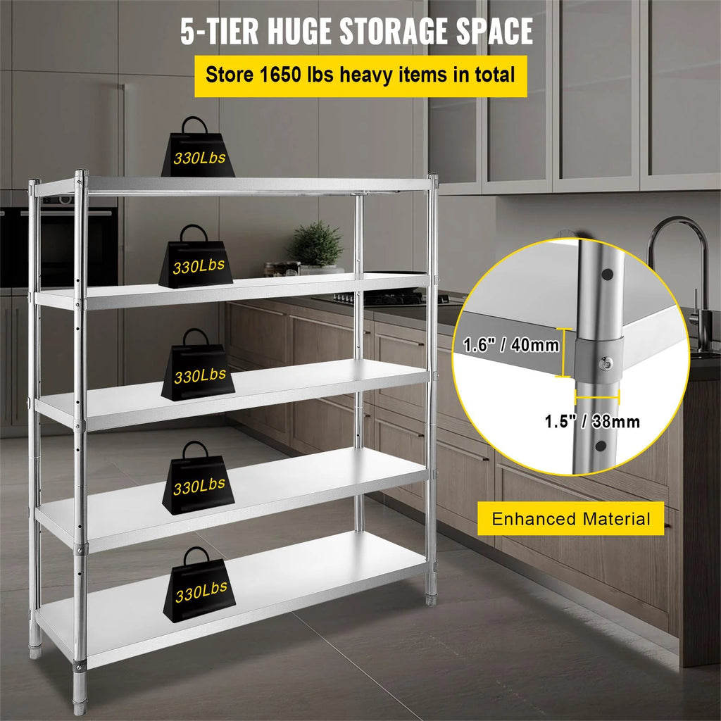 5-Tier Stainless Steel Shelving Unit 60x18.5 inch G74619