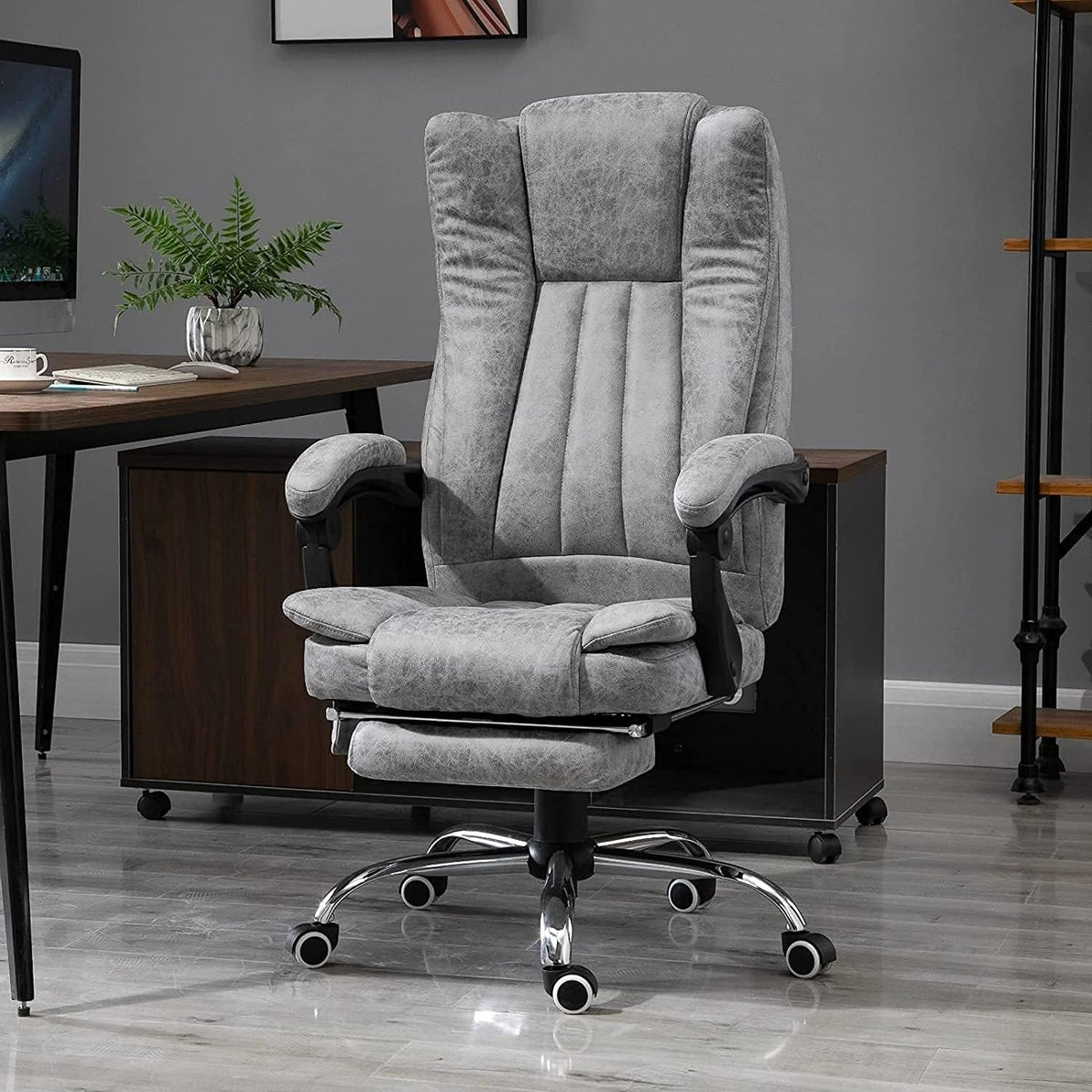 Gray Heated Massage Electric Vibration Reclining Swivel Chair with Pedals Adjustable Back Ergonomic Zero-Gravity Chair P6126