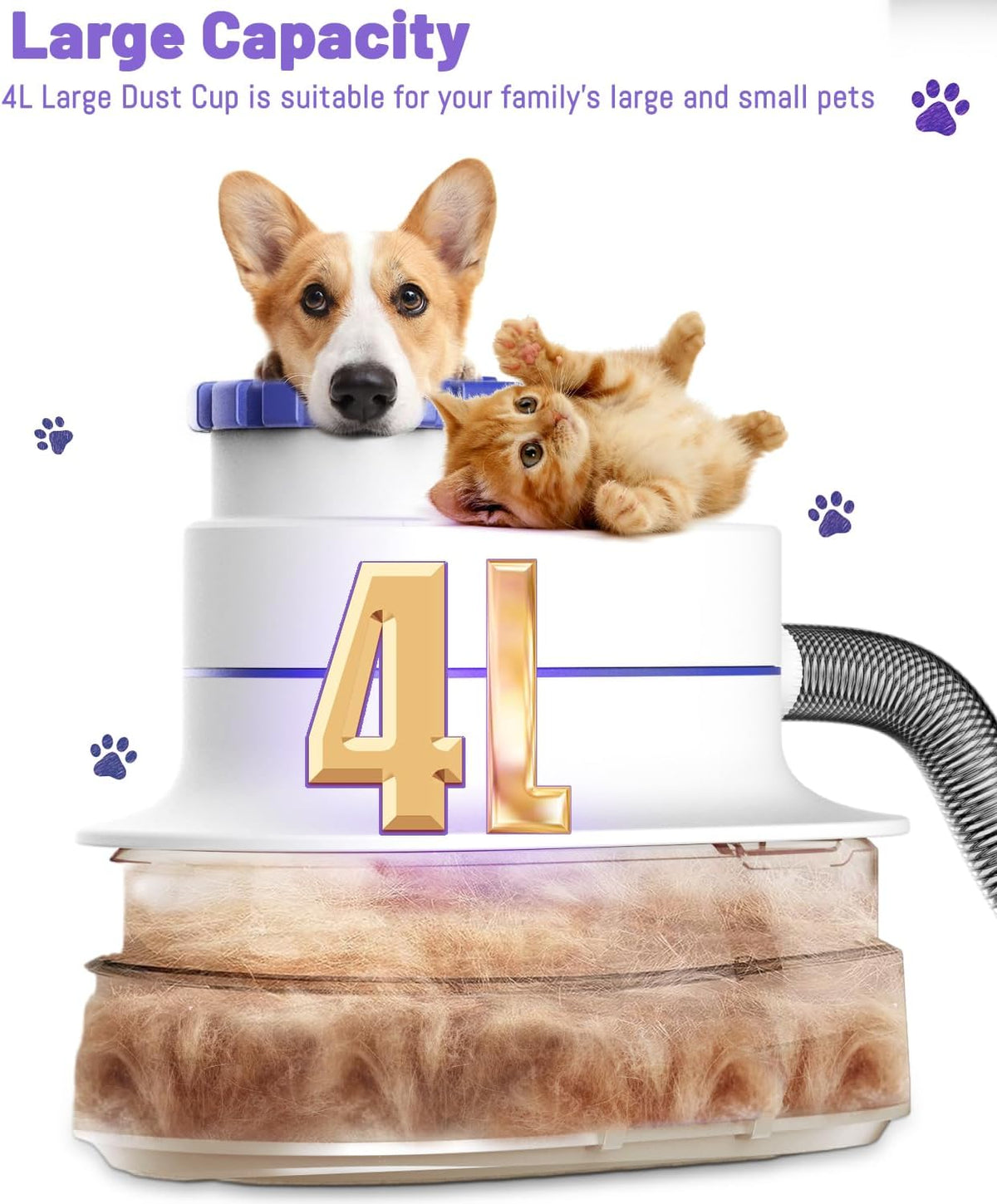 Pet Grooming Kit with 4L Dust Cup, Hair Blower & Electric Clippers, Low Noise Dog Grooming Vacuum I935860