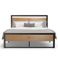 Queen Size Steel Platform Bed Frame with Wood Headboard O579