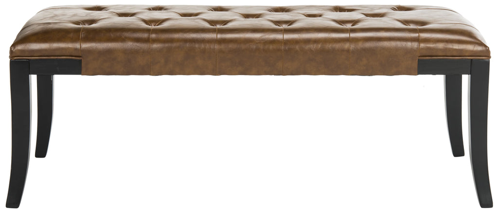 Rustic Curved Leather Tufted Bench K122428